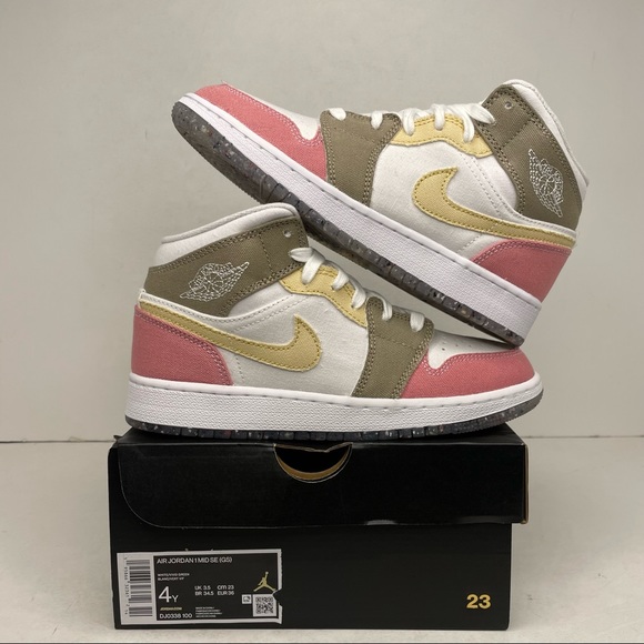 Jordan Shoes - Nike Air Jordan 1 Retro Mid GS “Vivid/Grind” NEW 2022